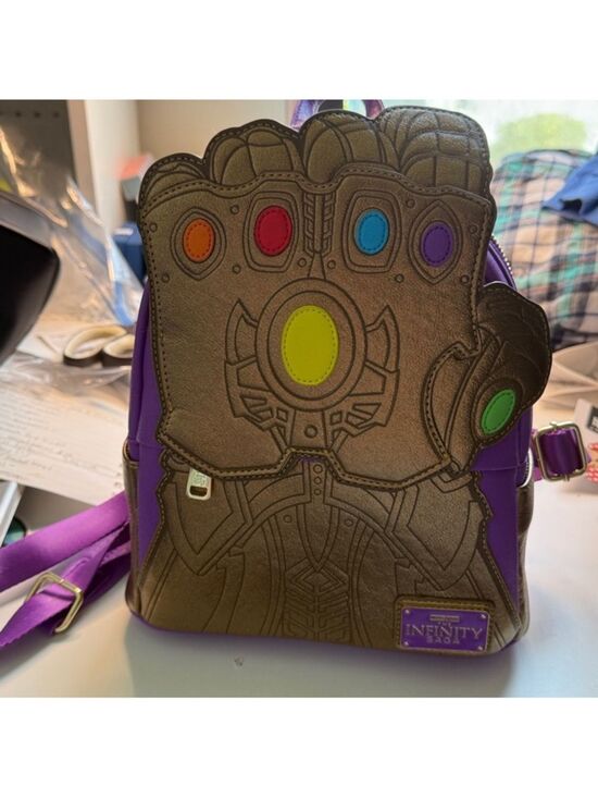 Loungefly Infinity Saga Thanos Gauntlet Mini Backpack Purple Metallic Gold NWT